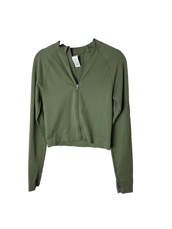 JoyLab Tops - Joy Lab Athletic Crop Top Size Small Full Zip Thumb Holes Stretch Sage Green